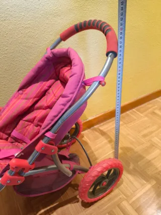 Silla de paseo para muñecas rosa de 3 ruedas plega
