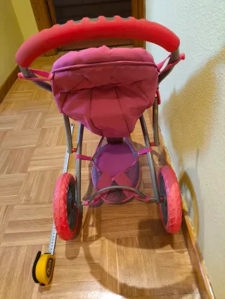 Silla de paseo para muñecas rosa de 3 ruedas plega