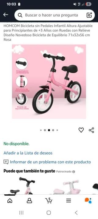 Bicicleta de equilibrio Homcom rosa