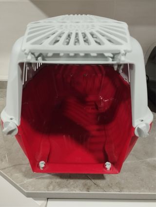 Transportín perro pequeño blanco y rojo