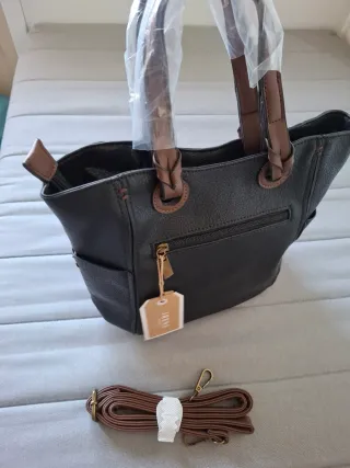 Bolso de mano Irene polipiel negro/marrón