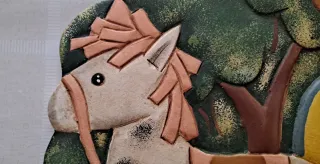 Cuadro Madera Tallada Infantil de ositos y caballo