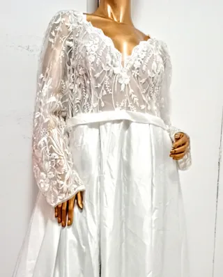 Vestido de Novia Blanco Encaje Manga Larga