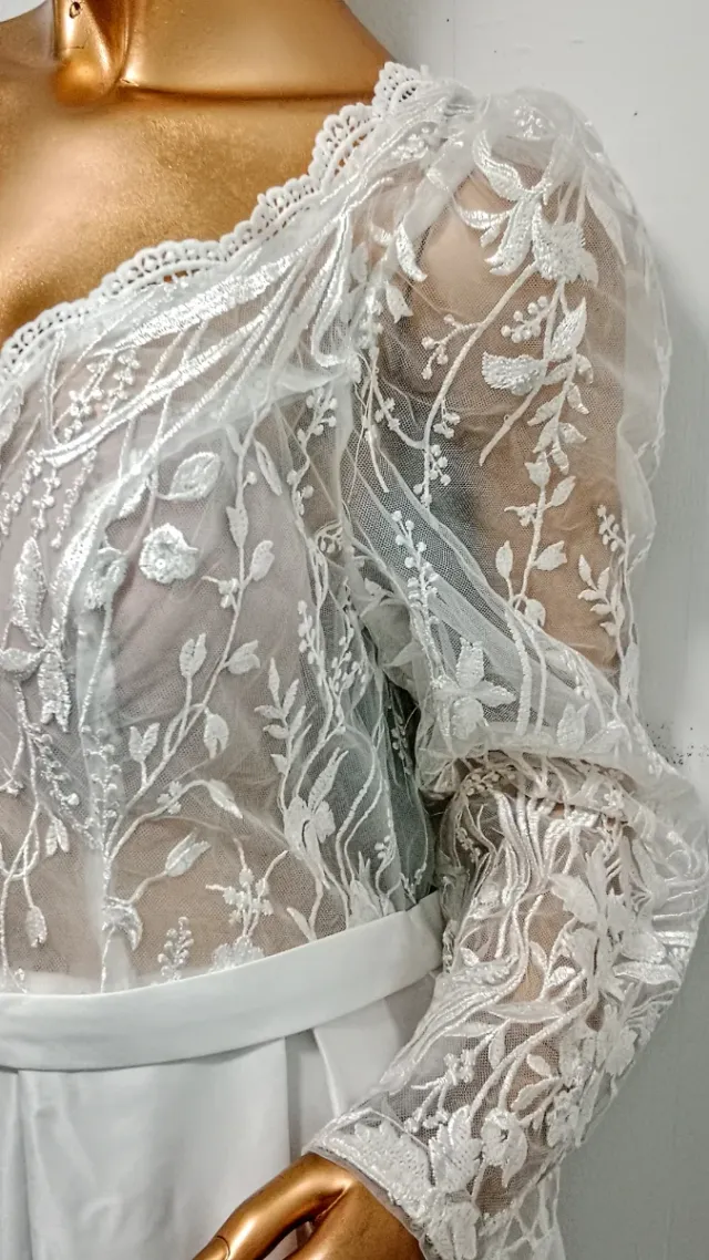 Vestido de Novia Blanco Encaje Manga Larga
