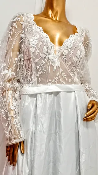 Vestido de Novia Blanco Encaje Manga Larga