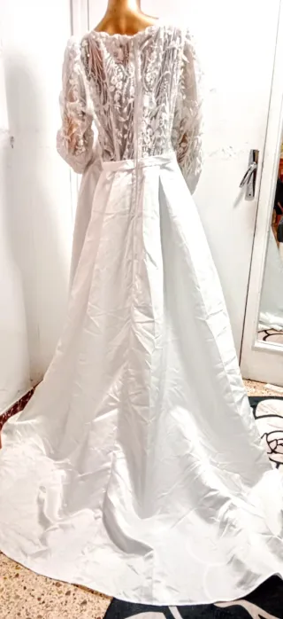 Vestido de Novia Blanco Encaje Manga Larga