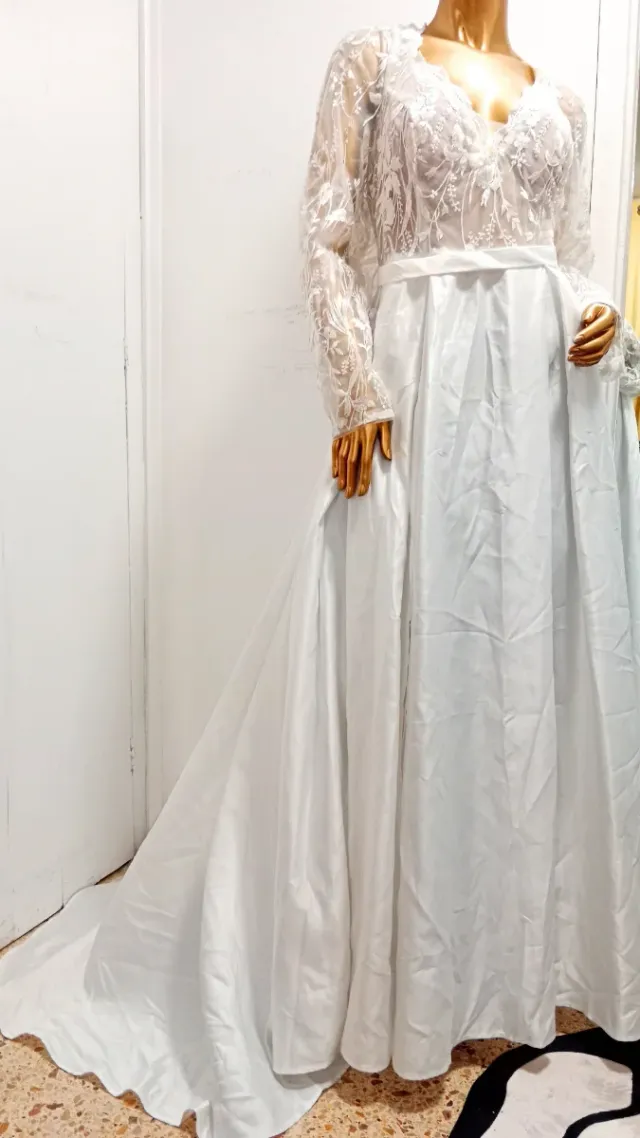 Vestido de Novia Blanco Encaje Manga Larga