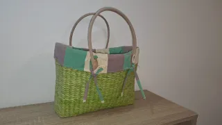 Bolso cesta mimbre verde como nuevo