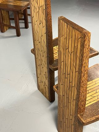 4 Sillas Brutalistas, Madera exótica. Años 70