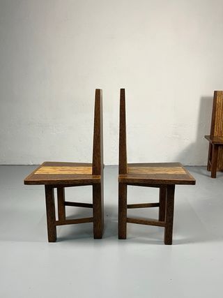 4 Sillas Brutalistas, Madera exótica. Años 70