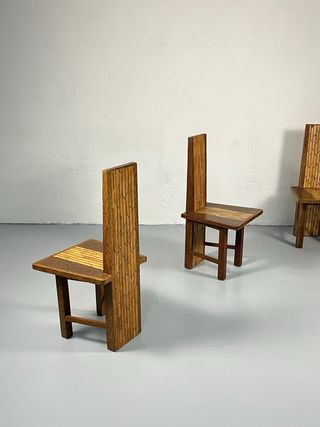 4 Sillas Brutalistas, Madera exótica. Años 70