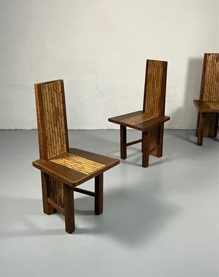 4 Sillas Brutalistas, Madera exótica. Años 70