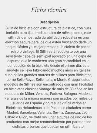 Sillín bicicleta clásica Victoria Italia