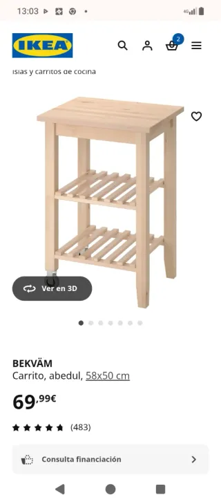 Carrito Cocina Madera Ruedas Ikea Modelo Bekvam.