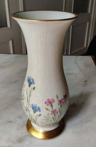 Jarrón Bavaria Porcelana Flores Doradas