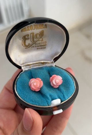 Pendientes Flor Coral Rosa y Oro 18k