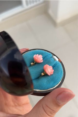 Pendientes Flor Coral Rosa y Oro 18k