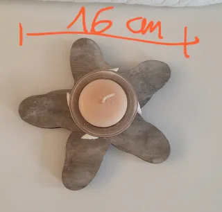 Portacandele in legno e vetro con conchiglie