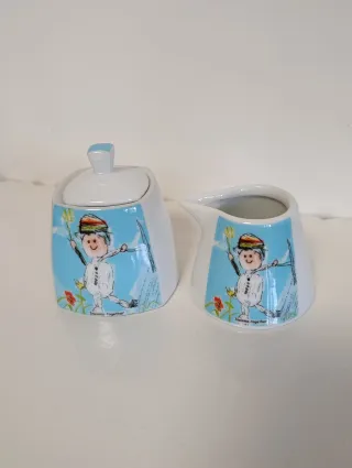 Zuccheriera e Lattiera Ceramica Disegno Pupazzo