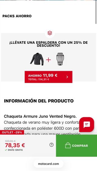 Chaqueta Moto Verano + Protección Espalda