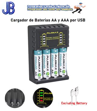 Cargador Baterías AA/AAA USB 4 Ranuras