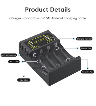 Cargador Baterías AA/AAA USB 4 Ranuras