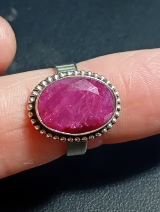 Anillo Plata Ley rubí facetado talla 13,7 mm