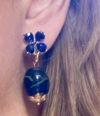 Pendientes Cristal Murano Azul y Dorado