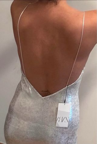 Vestido lentejuelas Zara plateado