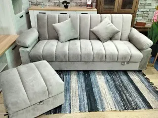 SOFA CAMA CON PUFF Y ARCON MEDIDA 210 CM COLOR GRI