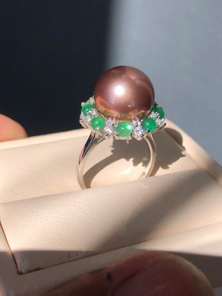 Anillo Plata 925 Ajustable Perla 12.8mm Esmeralda