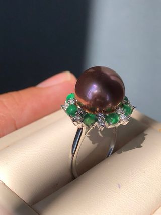 Anillo Plata 925 Ajustable Perla 12.8mm Esmeralda