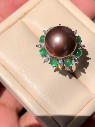 Anillo Plata 925 Ajustable Perla 12.8mm Esmeralda