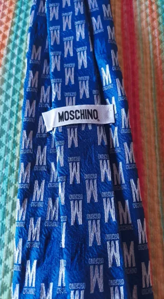 Corbata Moschino Seda Azul Monograma