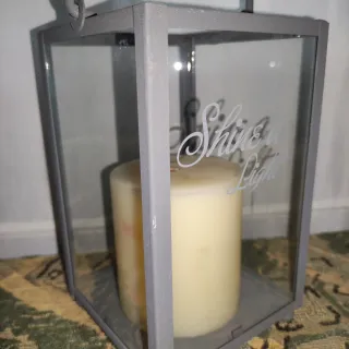 Conjunto 2 faroles cristal y metal gris