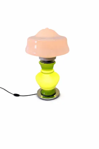 Candeeiro vintage opalino verde e rosa