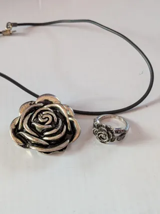 Colgante y anillo rosa plateados