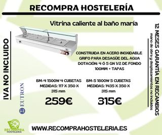 Vitrina caliente baño maría 4/5 cubetas