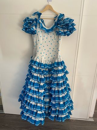 Traje Flamenca Mujer Azul y Blanco