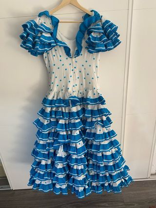 Traje Flamenca Mujer Azul y Blanco