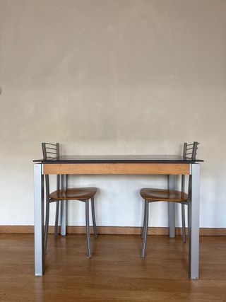 Mesa de cocina cristal y madera