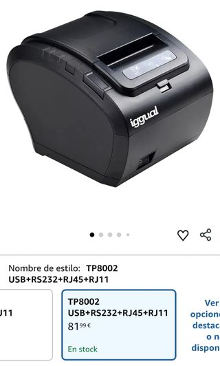 iggual Impresora Térmica de Tickets y Recibos TP8002 para TPV Y POS -Impresión 260mm/s. - Conexiones USB+RS-232+RJ45+RJ11.- Compatible :Windows, Android e iOS.- Emulación ESC/POS.- Rollos 57-80mm.
