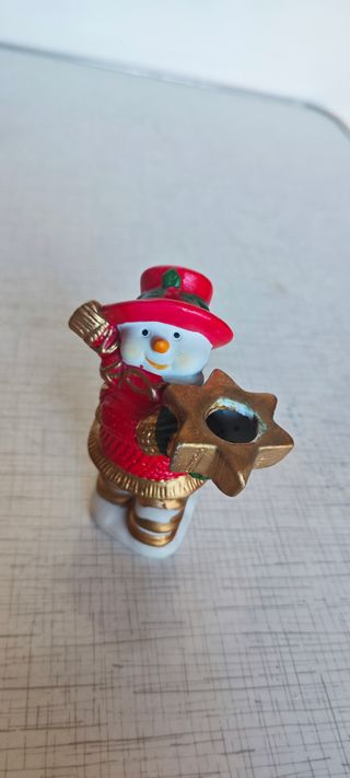 Portacandele Pupazzo Neve Ceramica Natale