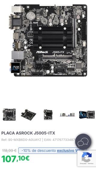 ASRock J5005-ITX Placa Base Mini-ITX Intel J5005 UHD 4K