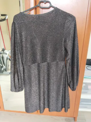 Vestido fiesta brillo negro y plata