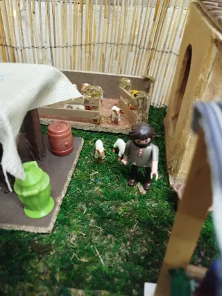 Establo con ovejas y figura de aldeano