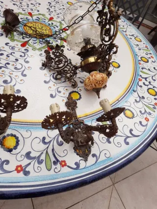 Lampadario e applique vintage bronzo