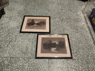 2 Cuadros Dibujos Carboncillo Antiguos