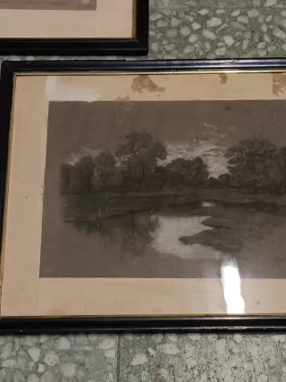 2 Cuadros Dibujos Carboncillo Antiguos