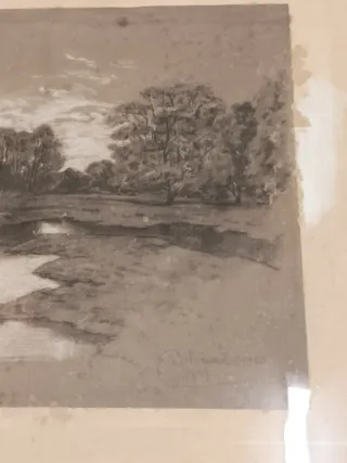 2 Cuadros Dibujos Carboncillo Antiguos